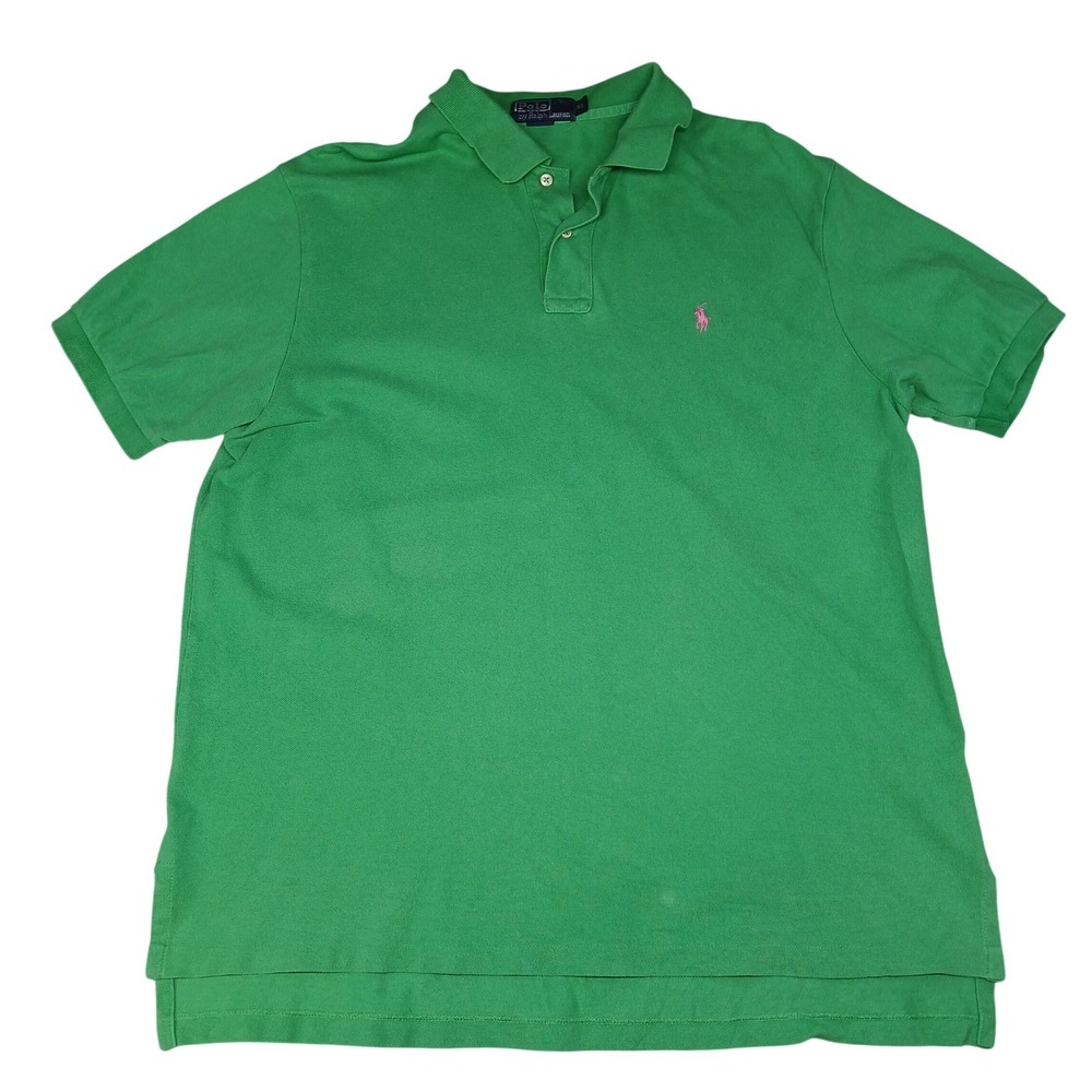 Polo Ralph Lauren Mens XL Green Short Sleeve Pique Polo Shirt Pink Pony Logo